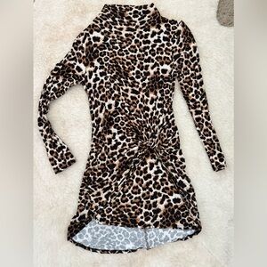 Bodycon Stretchy Leopard/Cheetah dress with a faux wrap tie and high neck Medium